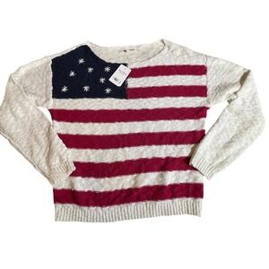 Lucky Brand‎ Womens American Flag Knit Sweater Red White Blue Medium NEW